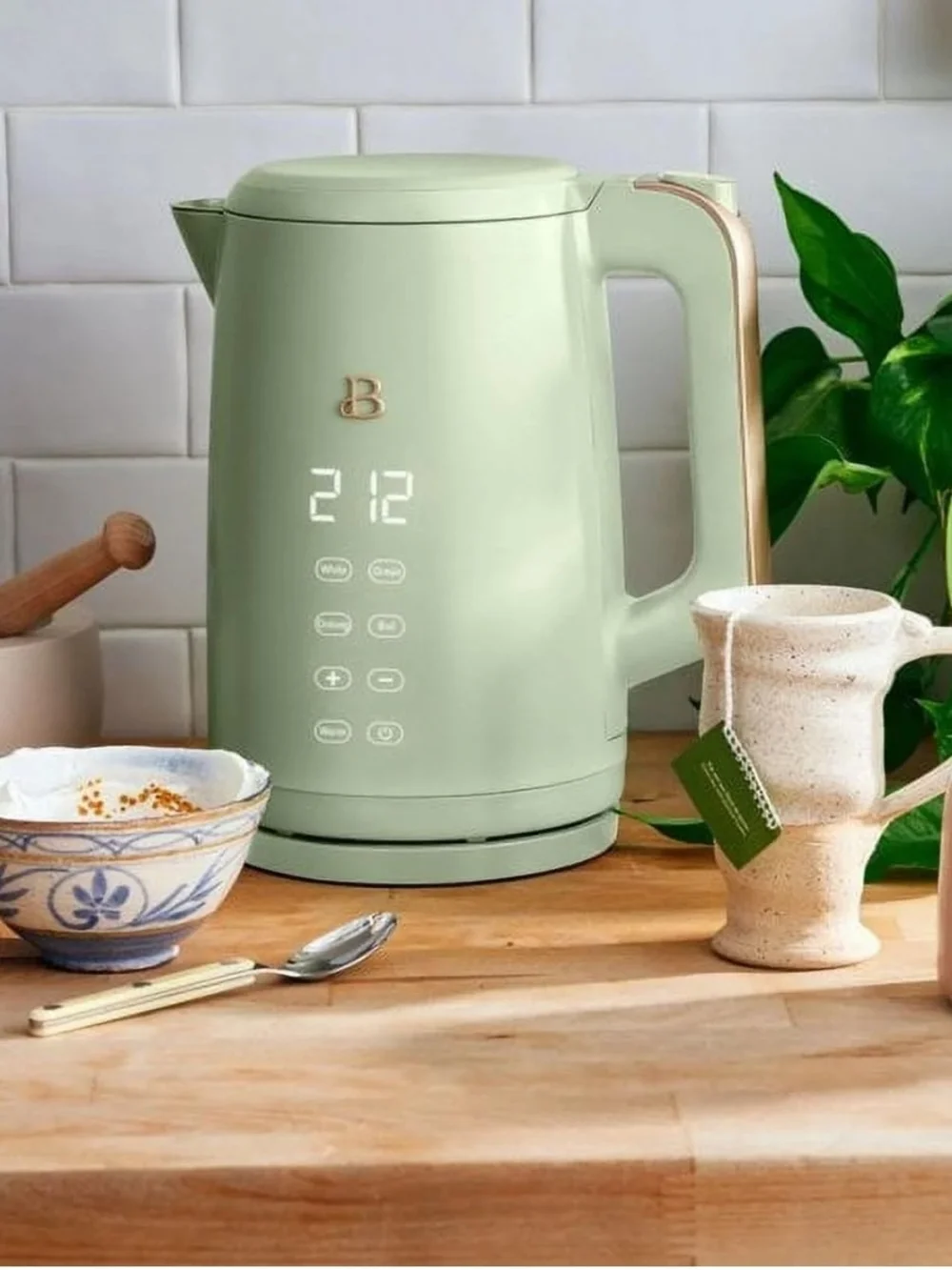 Beautiful 1.7L Electric Tea Kettle 1500W Adjustable Temp Cordless Sage Green
